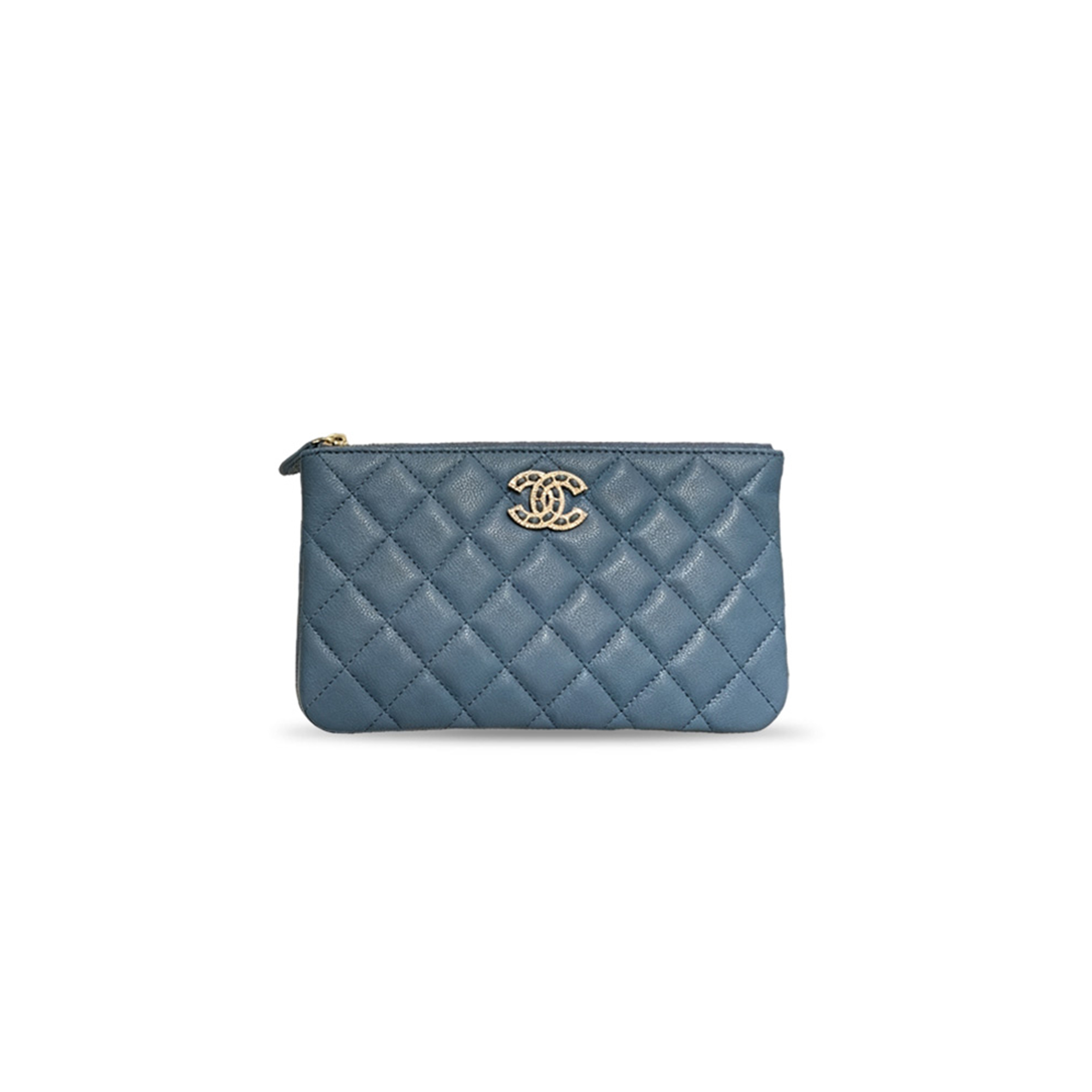 CHANEL QUILTED CAVIAR LEATHER SMALL CC STRASS O-CASE CLUTCH (20*12cm)